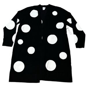 Chicos cardigan Sweater Black w White Polkadots NWT Size 2